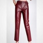 Women’s Maroon Lambskin Leather Pencil Pants
