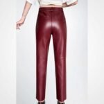 Women’s Maroon Lambskin Leather Pencil Pants - Image 3