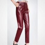 Women’s Maroon Lambskin Leather Pencil Pants - Image 2
