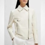 Women's Off-White Pure Lambskin Leather Biker Moto Jacket - Image 2