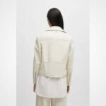 Women's Off-White Pure Lambskin Leather Biker Moto Jacket - Image 3