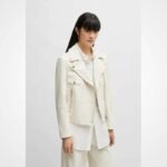 Women's Off-White Pure Lambskin Leather Biker Moto Jacket - Image 5