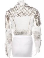 Women’s Premium White Gothic Leather Jacket with Silver Studs - Image 2