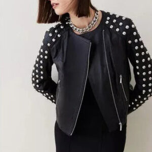 Women?s Punk Black Studded Leather Biker Jacket