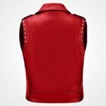 Women's Red Sheepskin Leather Biker Vest with Studded Accents - Image 3
