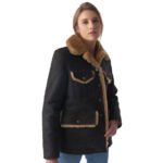 Women's Washed Brown Sheepskin Western Trucker Coat with Ginger Fur - Image 2