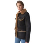 Women's Washed Brown Sheepskin Western Trucker Coat with Ginger Fur - Image 3