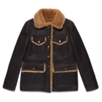 Women's Washed Brown Sheepskin Western Trucker Coat with Ginger Fur - Image 4