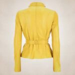 Women’s Yellow Western Sheepskin Leather Biker Jacket - Image 2