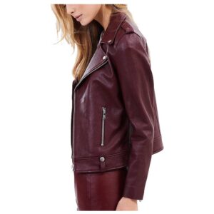 Womens Burgundy Leather Biker Jacket Motorcycle Lambskin Jacket