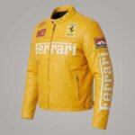 Ferrari Yellow F1 Leather Racing Jacket for Men - Image 4