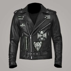 Zakk Wylde Black Label Society Asymmetrical Black Leather Biker Jacket for Men