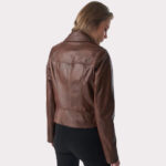 Antique Tan Brown Women's Classic Biker Leather Jacket - Image 2