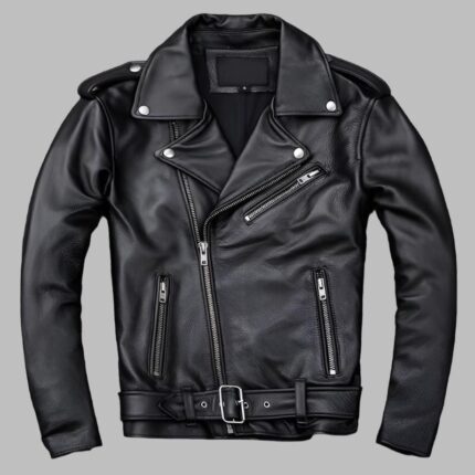 Genuine Cowhide Leather Asymmetrical Cafe Racer Jacket