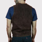 Authentic Dark Brown Suede Men's Leather Vest - Image 2