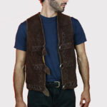 Authentic Dark Brown Suede Men's Leather Vest - Image 3