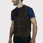 Authentic Dark Brown Suede Men's Leather Vest - Image 4