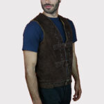 Authentic Dark Brown Suede Men's Leather Vest - Image 5
