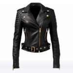 Ava Women’s Black Sheepskin Biker Jacket