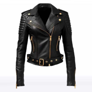 Ava Women?s Black Sheepskin Biker Jacket