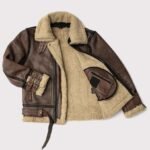 Aviator Brown Shearling Leather Jacket for Men - Image 3