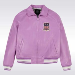 Avirex Men?s Purple Leather Varsity Bomber Jacket with USA Patch