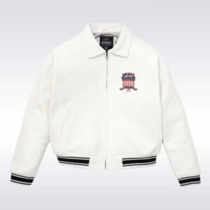 Avirex USA White Varsity Bomber Jacket with Crest