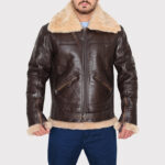B3 Classic Brown Shearling Bomber Leather Jacket for Men - Image 2