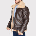 B3 Classic Brown Shearling Bomber Leather Jacket for Men - Image 3