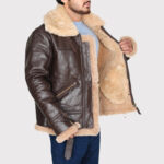 B3 Classic Brown Shearling Bomber Leather Jacket for Men - Image 4
