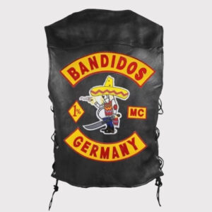 Bandidos Motorcycle Black Leather Vest for Men