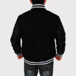 BBC Letterman Black Varsity Jacket with Leather Sleeve - Image 2