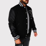 BBC Letterman Black Varsity Jacket with Leather Sleeve - Image 3
