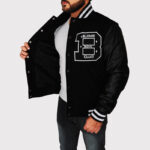 BBC Letterman Black Varsity Jacket with Leather Sleeve - Image 4