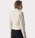 Beige Nappa Leather Women's Classic Biker Jacket - Image 2