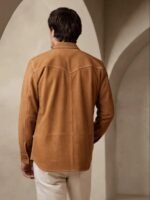 Men's Brown Full Sleeve Suede Leather Shirt - Image 2