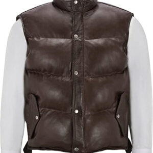 Men's Chocolate Brown Puffer Leather Vest