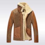 Men’s Shearling Leather Aviator Bomber Jacket Coat