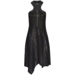 Black Asymmetrical Leather Dress for Women - Image 3