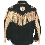 Black Cowboy Western Leather Jacket with Fringes and Beads - Image 2