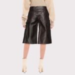 Black Cropped Leather Pants for Women - Image 2