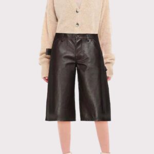 Black Cropped Leather Pants for Women