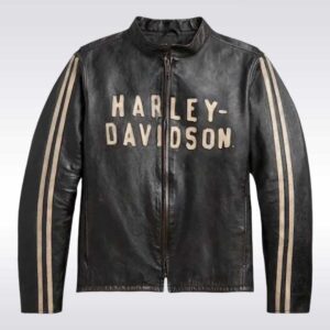 Black Harley Davidson Sleeve Stripe Leather Jacket