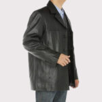 Black Lambskin Leather Overcoat Blazer Jacket for Men - Image 2