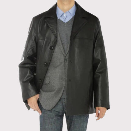 Black Lambskin Leather Overcoat Blazer Jacket for Men