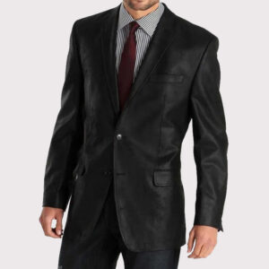 Black Leather Blazer-Style Men's Two-Button Coat - Get Yours!