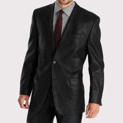 Black Leather Blazer-Style Men's Two-Button Coat - Get Yours!