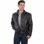 Black Leather Jacket with Turn Down Collar - Image 2