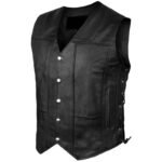 Men’s Motorcycle Biker Black Leather Vest with 10 Pockets - Image 2