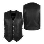 Men’s Motorcycle Biker Black Leather Vest with 10 Pockets - Image 3